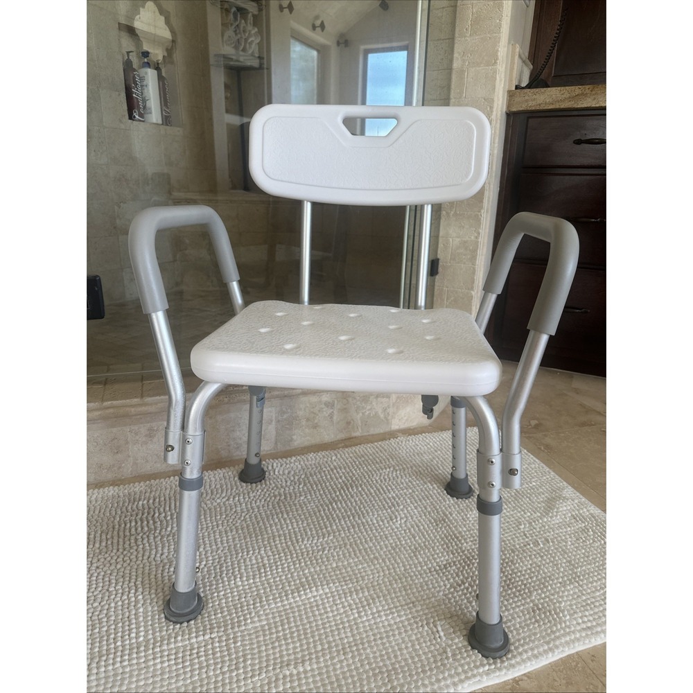 Shower‎ Chair Bathroom Seat With Padded Armrests And Backrest Adjustable Height